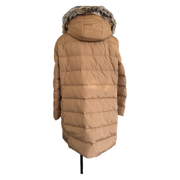 Lands End Down Puffer Parka Jacket with Faux Fur Hood Mid Thigh Tan Size 1X - Picture 8 of 15